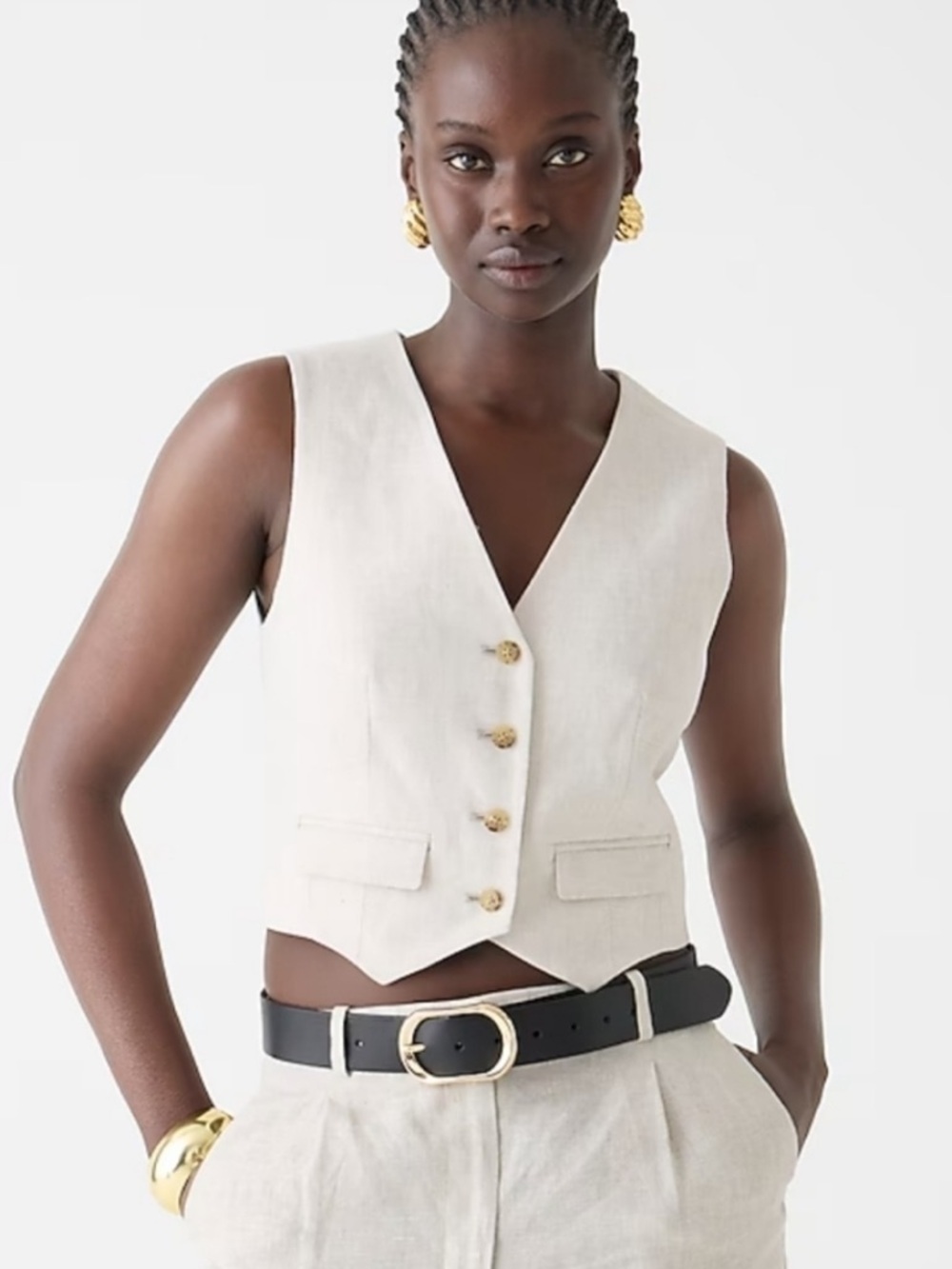 NWT JCrew Classic Vest in Stretch Linen Blend White Size 2 Cropped $148 CA761 - Picture 10 of 11
